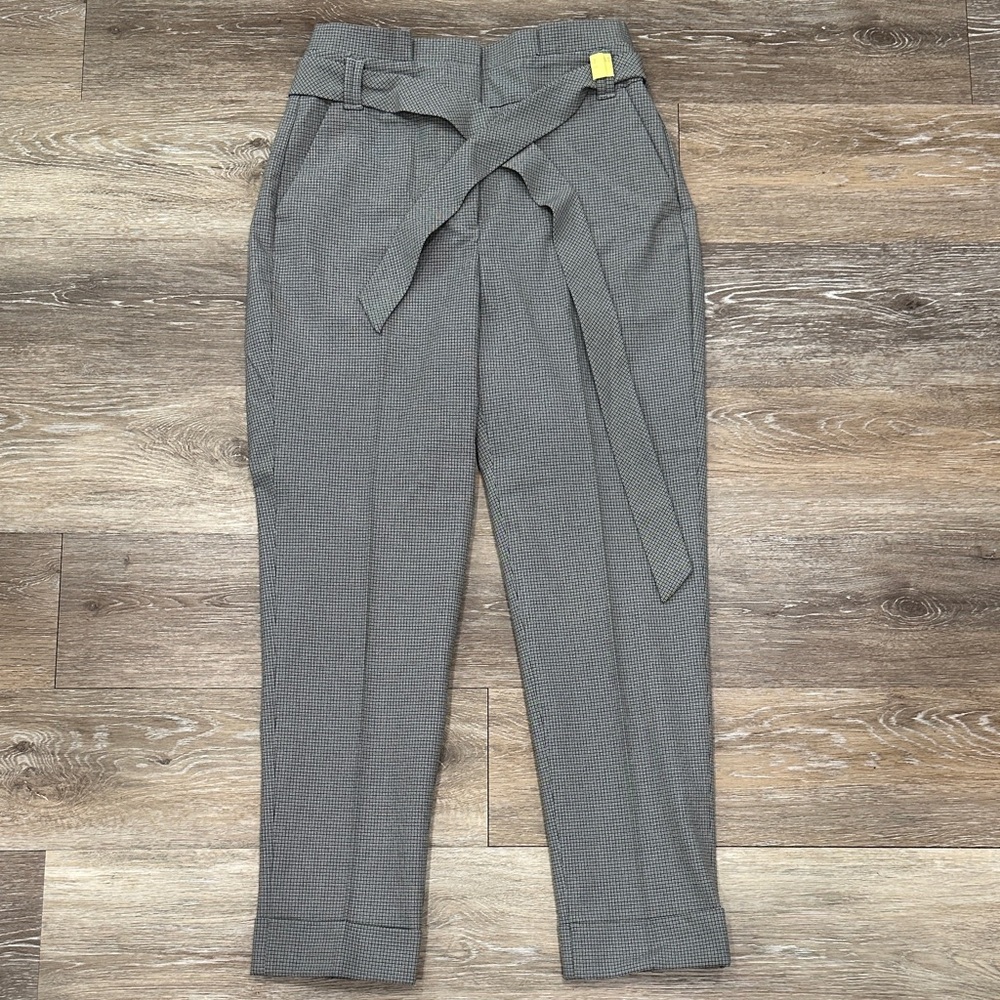 Tailored High-Waist Paperbag Pants with Tie Belt - Gray